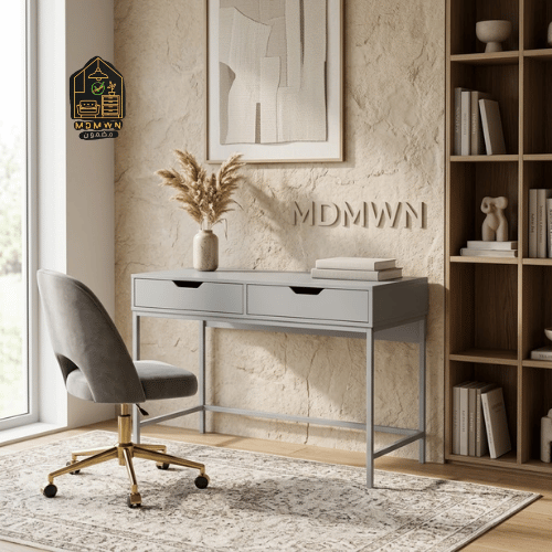Wooden and iron desk with two drawers, multi-size