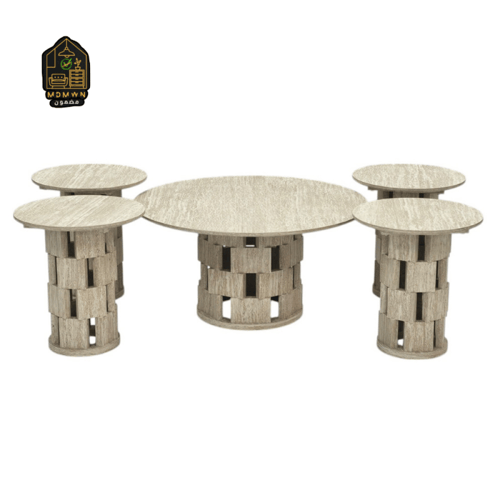 طقم طاولات شاي 4+1 خشب جوز مع تصميم مميز