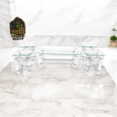 طقم استيل اكرليك 4+1 مستطيل فضي