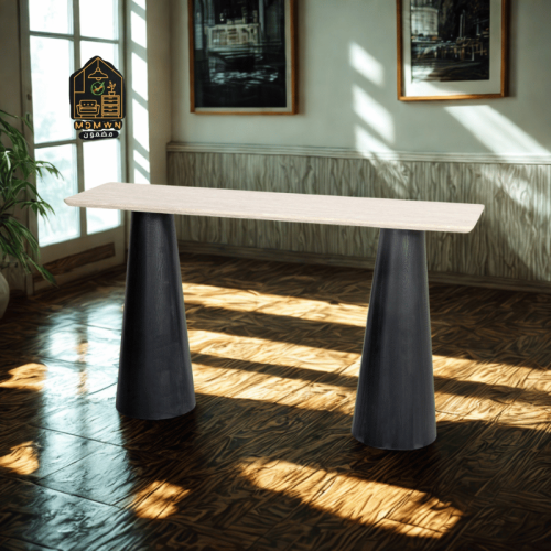 مدخل عصري باللون الأسود قاعدة خشب