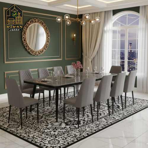 طاولة سفرة رخام مع 10 كراسي فاخرة