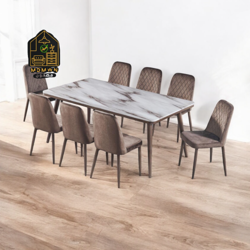 طاولة طعام رخام بني 8+1