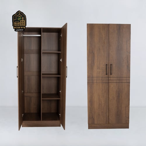 دولاب ملابس خشبي ببابين ورفوف جانبية