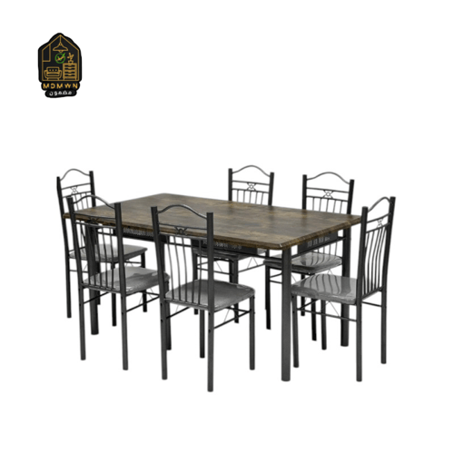 طقم طاولة طعام مع 6 كراسي معدنية