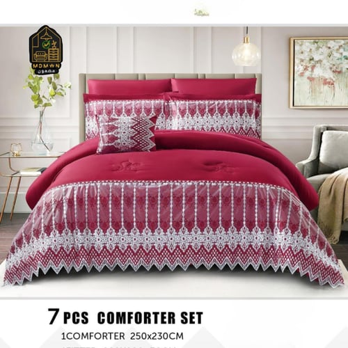 طقم "نعومة الملكة" – مفرش نفرين فندقي بـ 7 قطع