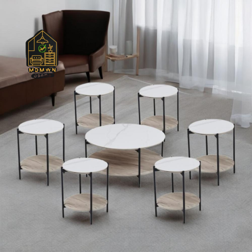 طقم طاولات "جاذبية السيراميك" 1+6 بتصميم خشبي أنيق