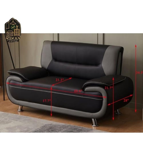 طقم كنب جلد مكون من صوفا ثلاثية وثنائية ومقعد مفرد...