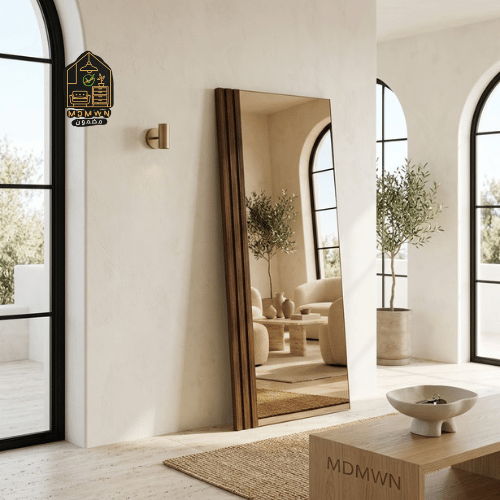 مرآة إطار خشبي بتصميم عصري