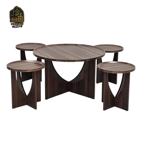 طقم طاولات شاي خشبي دائري فاخر