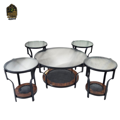 طقم طاولات خارجية معدنية مع زجاج شبكي