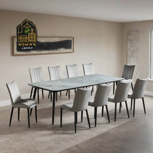 طقم طاولات سيراميك 10 كراسي لون رمادي