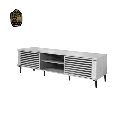 وحدة تلفاز مودرن بأبواب خشبية فاخرة – تصميم شبكي م...