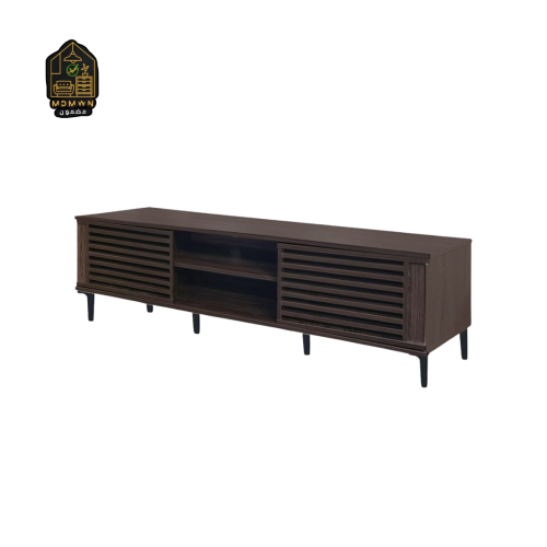 وحدة تلفاز مودرن بأبواب خشبية فاخرة – تصميم شبكي م...