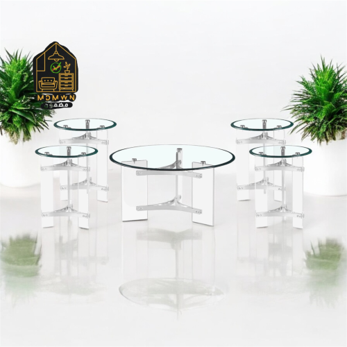 طقم استيل اكرليك 4+1 دائري فضي