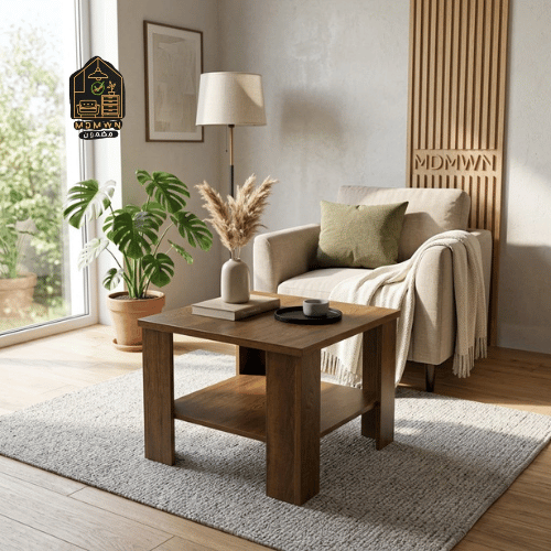 Two-tier wooden tea table, rectangular and square