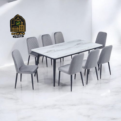 طاولة طعام رخام رمادي 8+1
