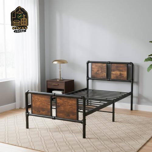 سرير نفر حديد وخشب بتصميم صناعي