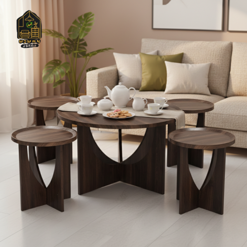 طقم طاولات شاي خشبي دائري فاخر