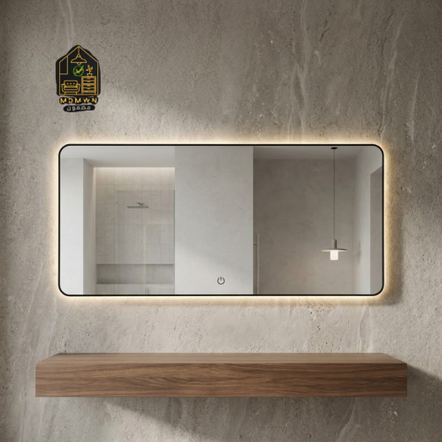 مرآة LED مستطيلة بإطار أسود مقاسات والوان