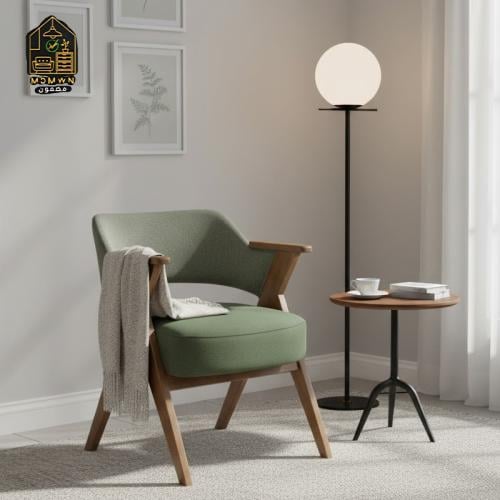 كرسي قماش أخضر بإطار خشبي أنيق