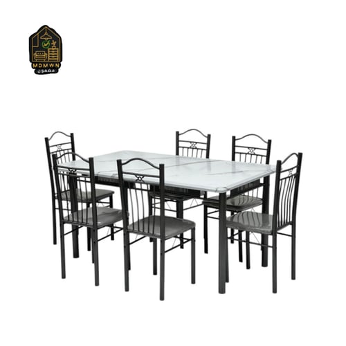طقم طاولة طعام مع 6 كراسي معدنية