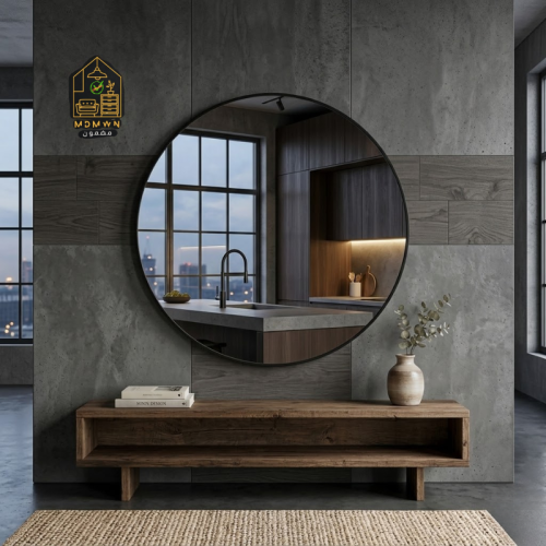 مرآة دائرية تتميز بتصميم بسيط وأنيق