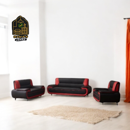 طقم كنب جلد مكون من صوفا ثلاثية وثنائية ومقعد مفرد...