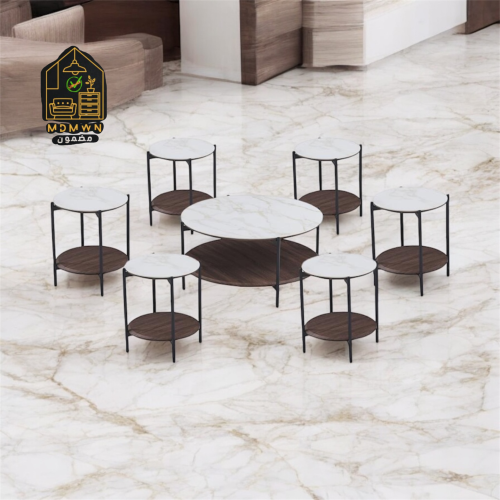 طقم شاي سيراميك مع خشب بني