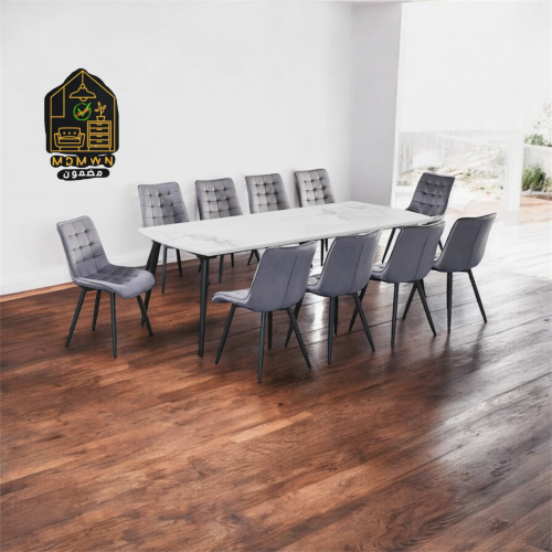 طاولة طعام سيراميك رمادي 10+1