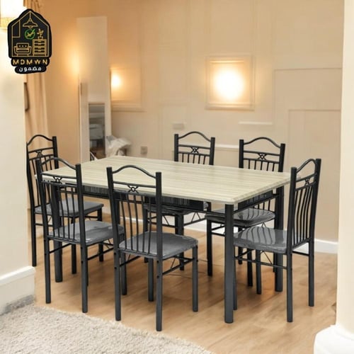 طاولات طعام خشب حديد مرشوش 7 قطع 150سم