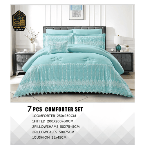 طقم "نعومة الملكة" – مفرش نفرين فندقي بـ 7 قطع