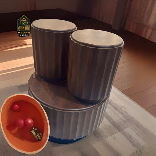 طقم طاولات اسطواني مموج بلون شوكولاتي فاخر