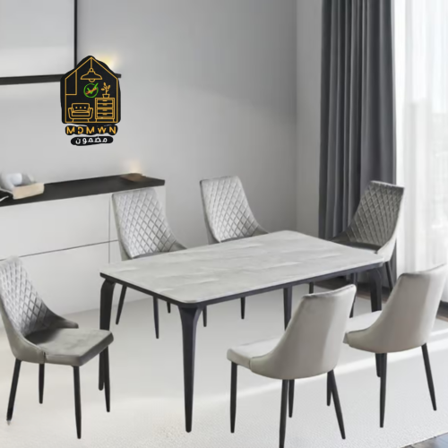 طقم طاولات بديل رخام 6 كراسي لون رمادي وأسود