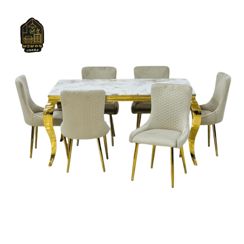طقم طاولة طعام رخامية فاخرة مع كراسي مخملية – قاعد...