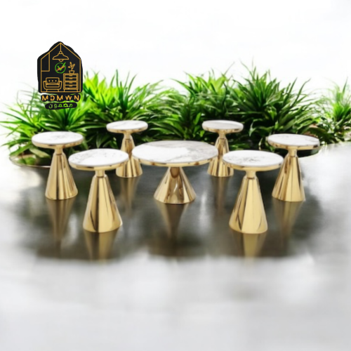 طقم طاولات شاي سيراميك بقاعدة ستيل فاخرة (1+6)