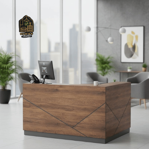 مكتب استقبال زاوية مودرن بتصميم هندسي أنيق