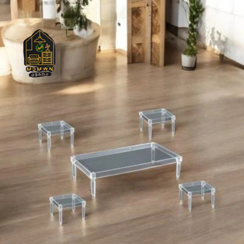 طقم طاولات شاي أكريليك مستطيل شفاف – لمسة راقية بأ...