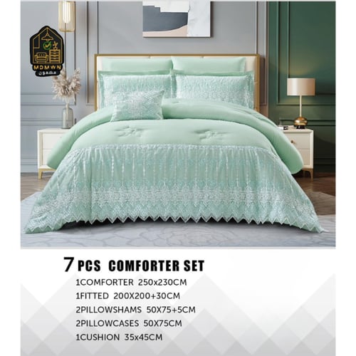 طقم "نعومة الملكة" – مفرش نفرين فندقي بـ 7 قطع