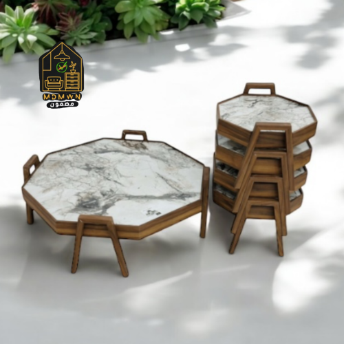 طقم طاولات تقديم ثمانية أضلاع بتصميم راقٍ - بألوان...