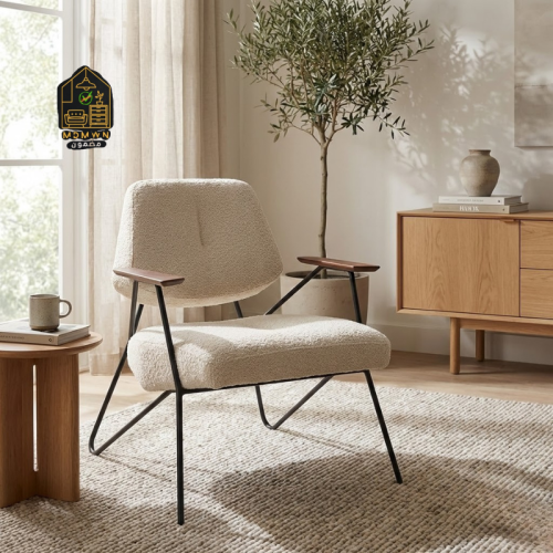Modern cafe chair with wooden arms, available in multiple colors.