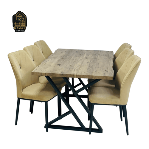 طقم طاولة طعام خشبي فاخر مع 6 كراسي تنجيد فاخر بأل...