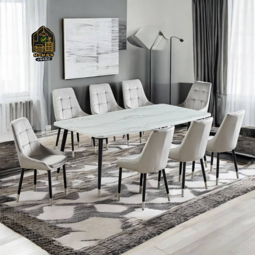 طقم طاولات رخام 8 كراسي لون رمادي