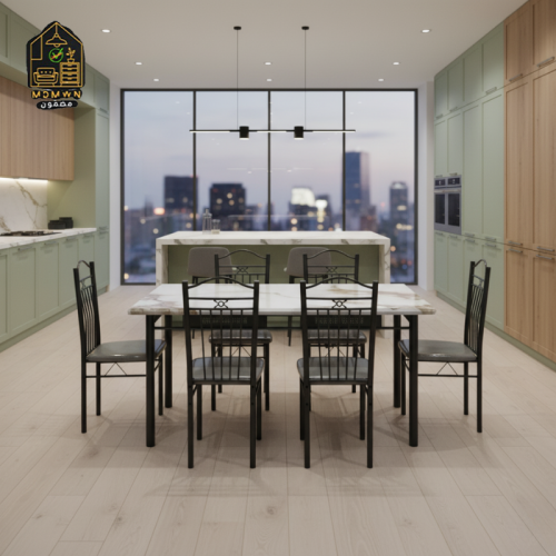 طقم طاولة طعام مع 6 كراسي معدنية