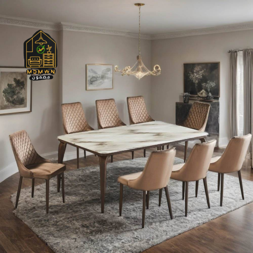 طقم طاولات بديل رخام 8 كراسي لون بني