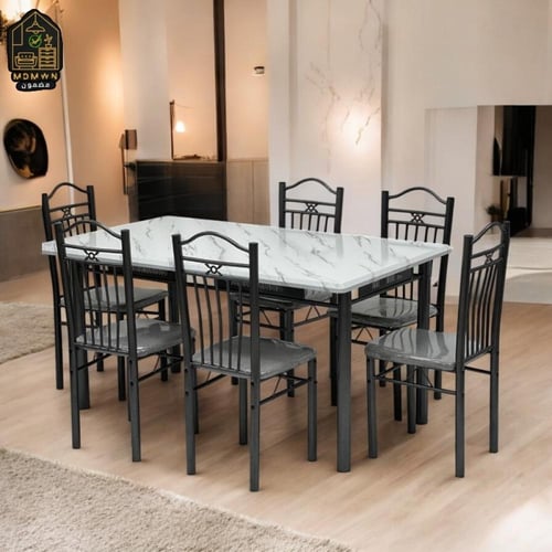 طاولات طعام خشب حديد مرشوش 7 قطع 150سم