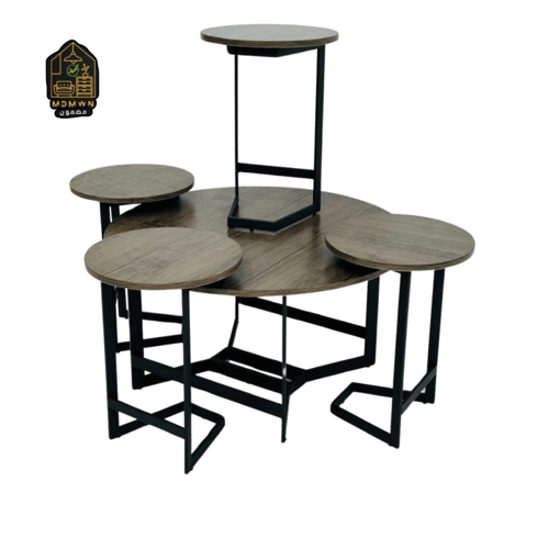 طقم طاولات خدمة دائرية بأرجل حديد وخشب مميز – 5 قط...