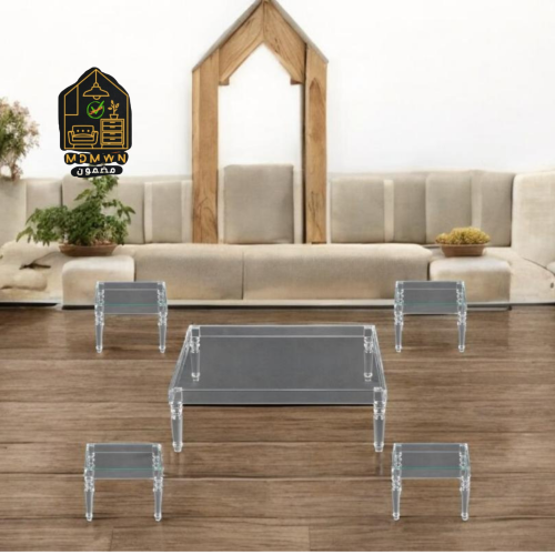 طقم طاولات "صفاء الزجاج" 1+4 بتصميم أرضي مربع