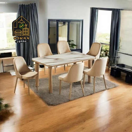 طقم طاولات رخام 6 كراسي لون بيج