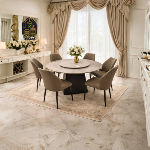 طاولة طعام سيراميك بتصميم عصري وأنيق مع 6 كراسي