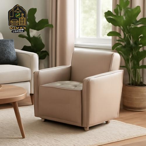 كرسي مفرد جلد بلون بيج هادئ
